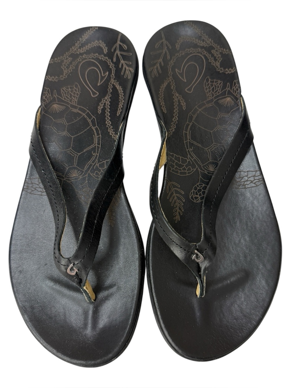 OluKai Honu Black Leather
Women's Sandals, Size 7 EUC